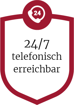 24/7 telefonisch erreichbar